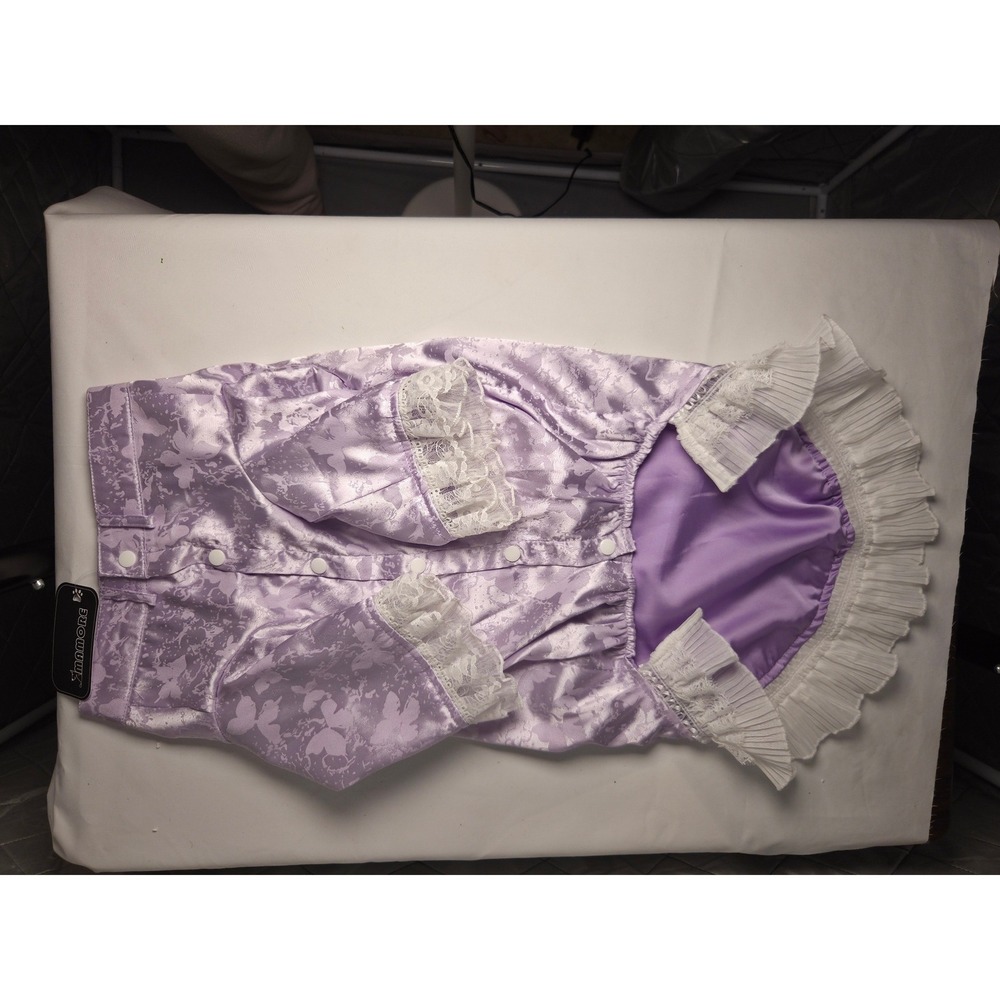 Mamore Lavender Butterfly Jacquard Dog Dress Lace Ruffle Pet Gown Purple 3XL NEW